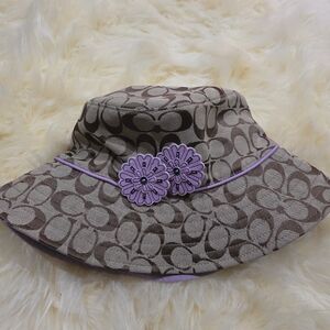 Coach Brown Hat Authentic with Purple Floral Accents M/L